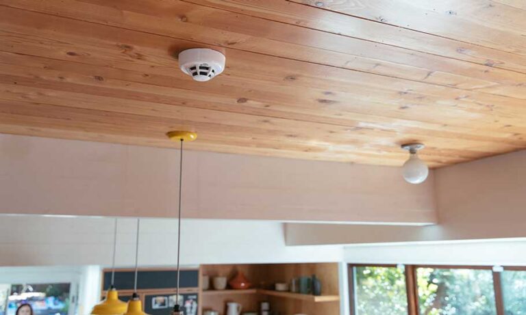 smoke detector wood ceiling kitchen